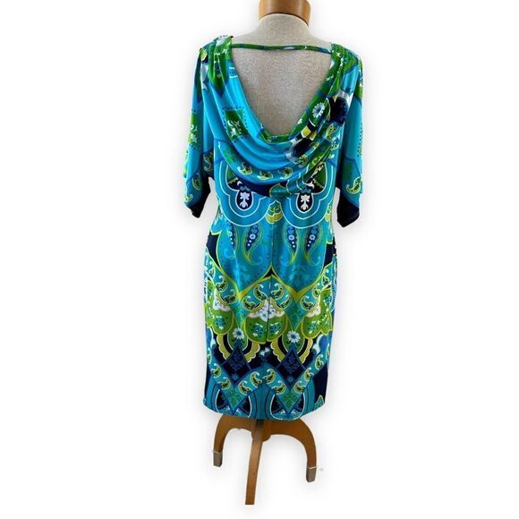 Clues Collections green & blue bold print dress size M - Picture 4 of 8